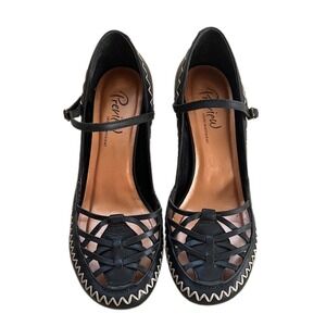 Diba Leather Mary Janes Black Woven Leather Kitten Heels Retro Twee Soft Grunge